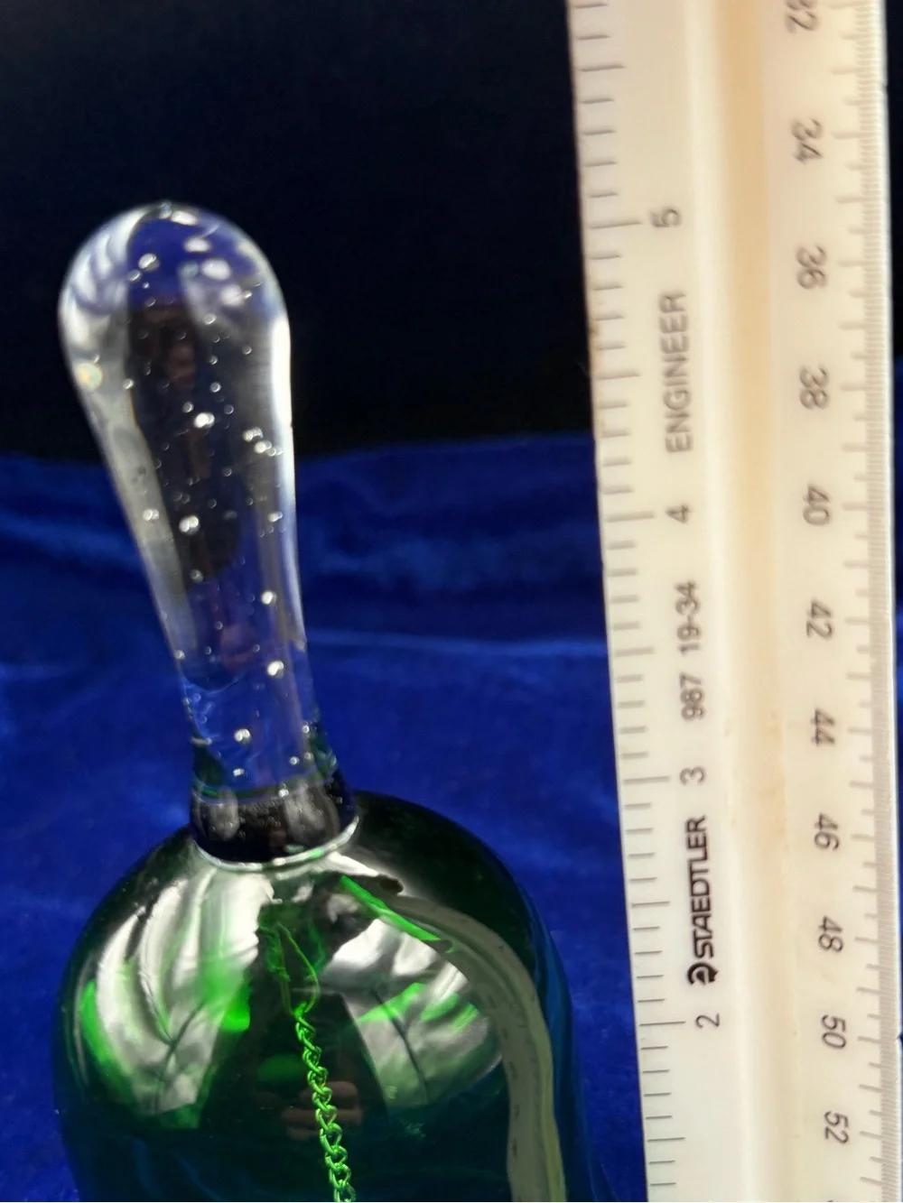 Vintage Hand Blown Green Glass Hand Bell